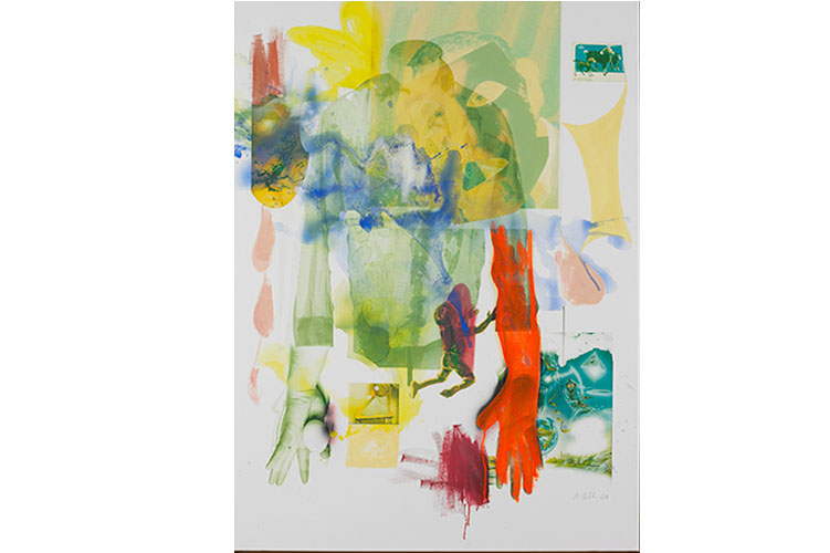 Albert Oehlen. <em>24-7 Punk,</em>, 2001. Inkjet and oil on canvas, 59 x 43 ¼ in. (149.9 x 109.9 cm). The Museum of Contemporary Art, Los Angeles, partial and promised gift of Blake Byrne. © Albert Oehlen. Oehlen 24-7 Punk