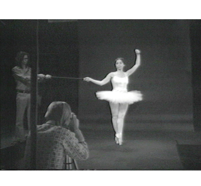 <em>Caught in the Act</em>, 1973. Black and white video still. Courtesy Electronic Arts Intermix, New York. Caught in the Act, 1973