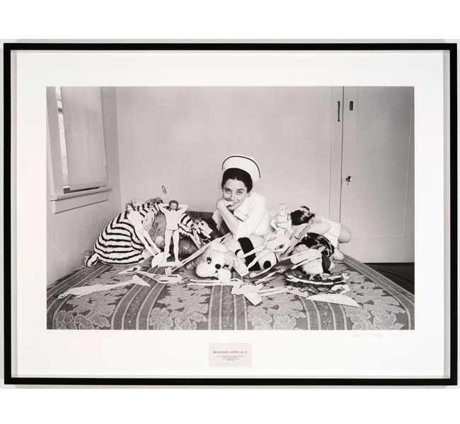 <em>Nurse Eleanor, R.N.</em>, 1976/2007 (detail). Iris print with business card, 27 x 36 in. Courtesy the artist and Ronald Feldman Fine Arts. Nurse Eleanor, R.N., 1976/2007