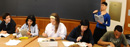 Sharon Marcus, the Orlando Harriman Professor of English, in a classroom with students.